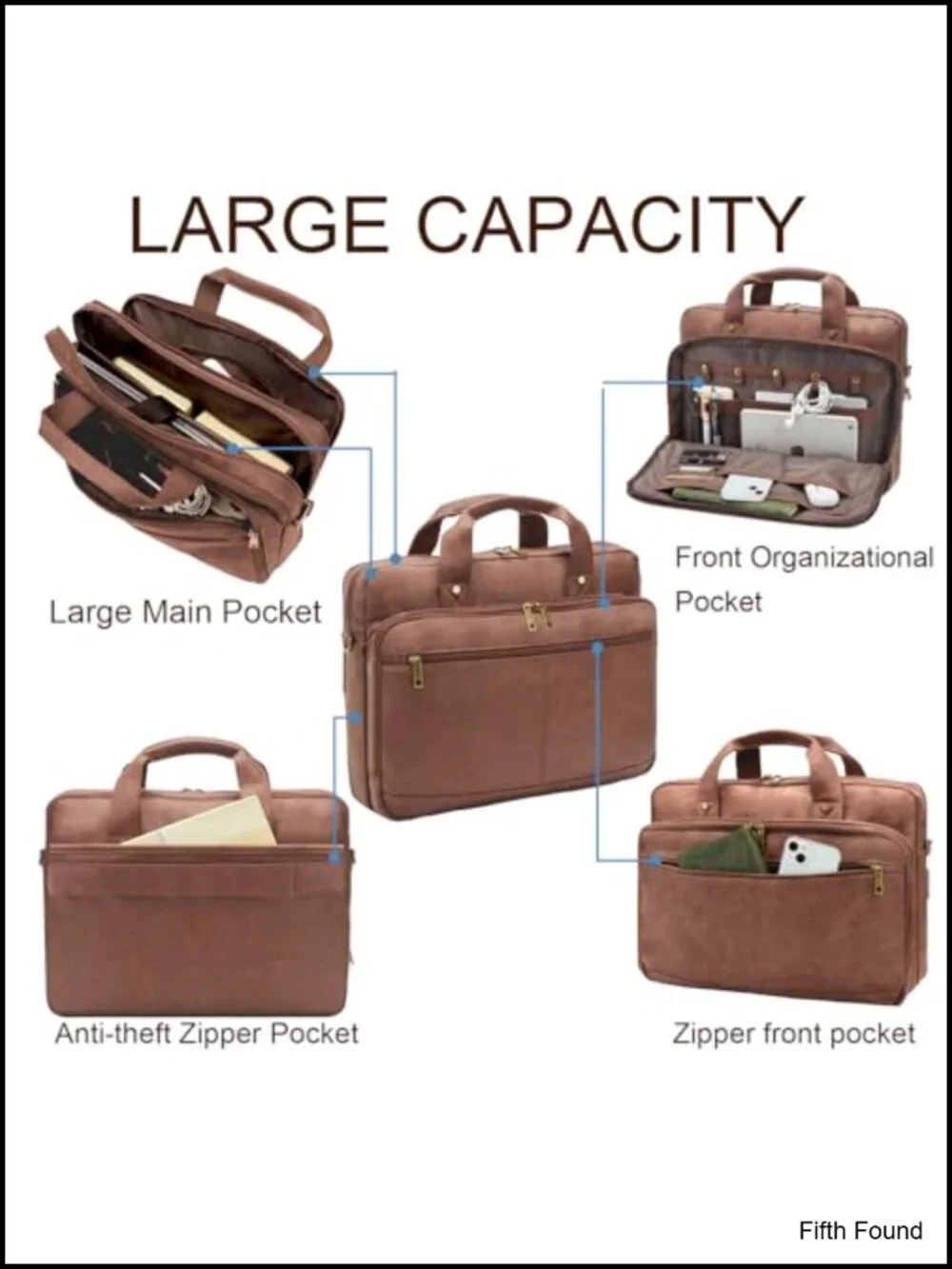 Men's Leather Briefcase 16 Inch Messenger Crossbody Laptop Bag Business Work